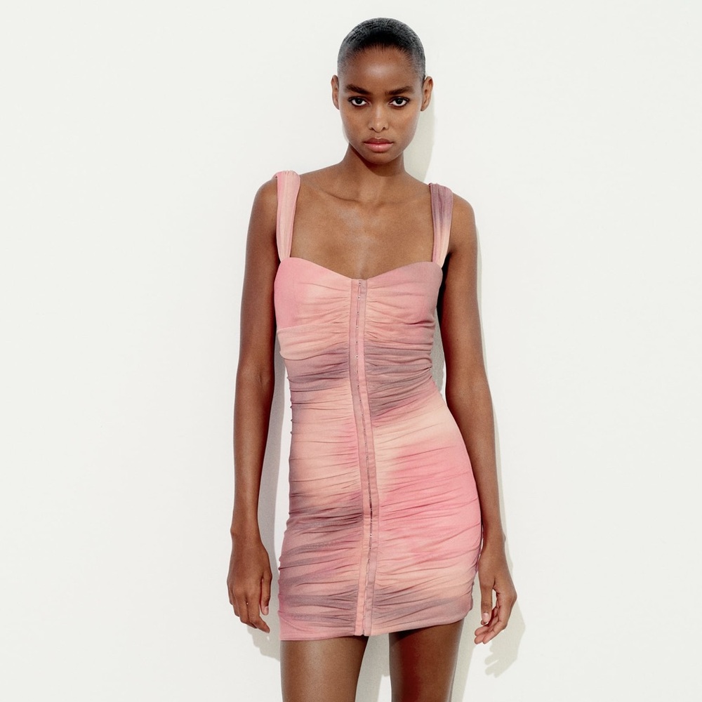 SHORT PRINTED TULLE DRESS